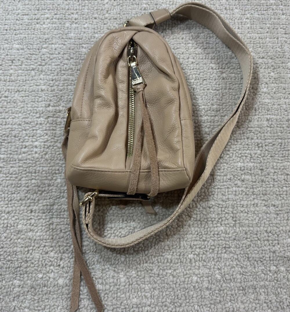 Aimee Kestenberg Tamitha Beige Leather Sling Bag Adjustable Strap Crossbody